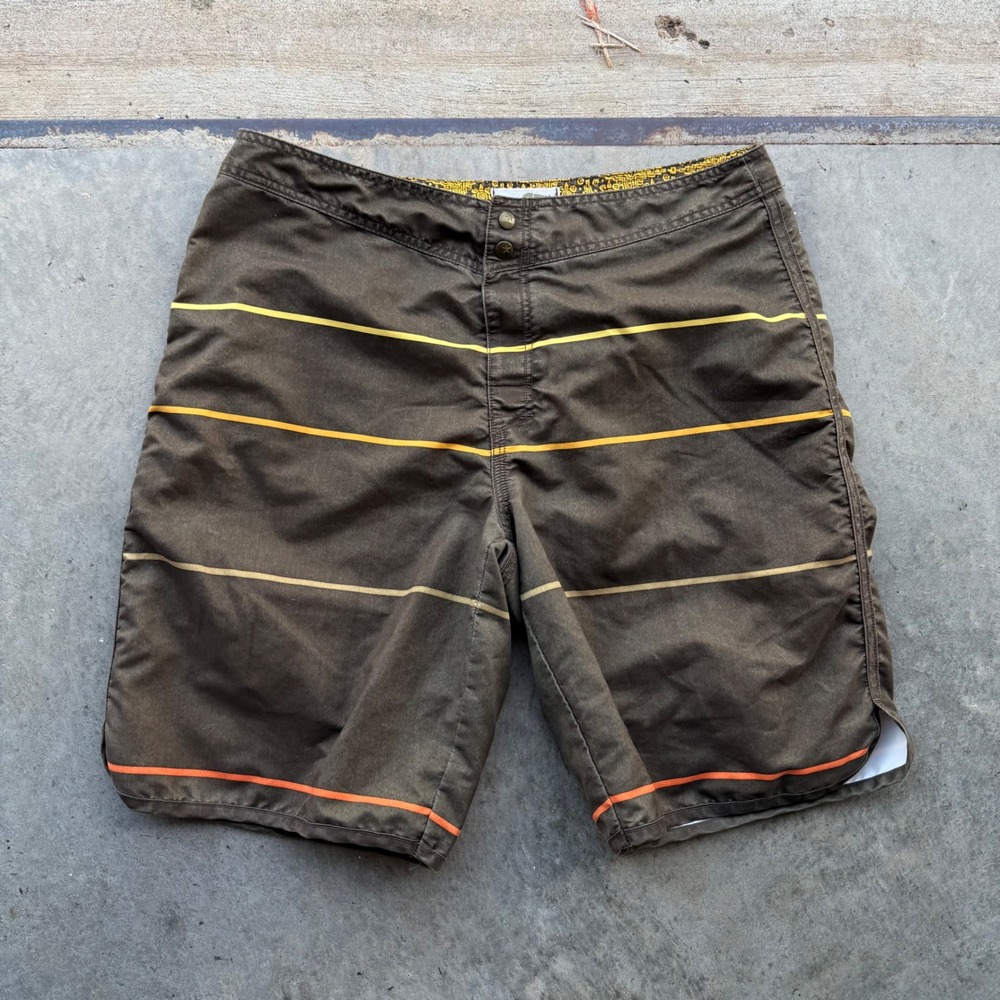 Old Navy Mens Board Shorts Brown Striped Retro Swim Trunks Size L 38